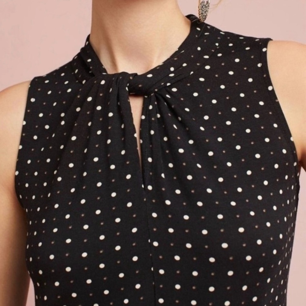 ANTHROPOLOGIE Vanessa Virginia Derva Top L Large Black Polka Dot